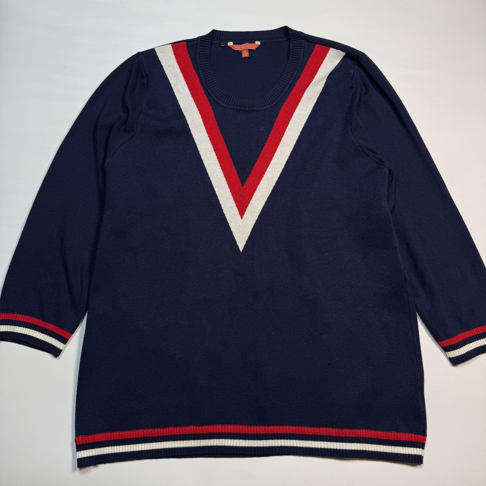 ModCloth Sweater Womens XL Blue Red White Chevron Stripe Tunic Long Sleeve